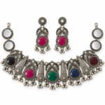 Women's Red-Green Coin Fringe Statement Set