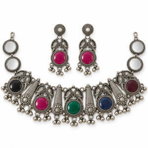 Women's Red-Green Coin Fringe Statement Set
