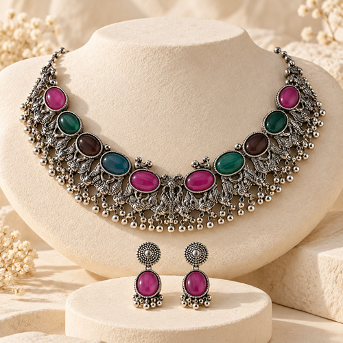 Women's Red-Green Floral Crescent Set - Image 4