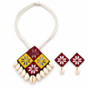 Women's Embroidered Patch Pendant Boho Statement Necklace Jewellery Set