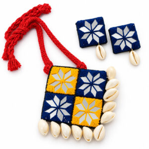 Women's Embroidered Patch Pendant Boho Statement Necklace Jewellery Set
