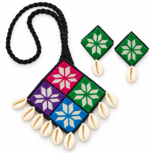 Women's Embroidered Patch Pendant Boho Statement Necklace Jewellery Set