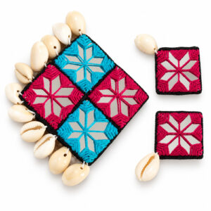 Women's Embroidered Patch Pendant Boho Statement Necklace Jewellery Set