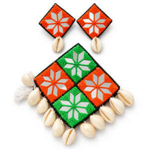 Women's Embroidered Patch Pendant Boho Statement Necklace Jewellery Set